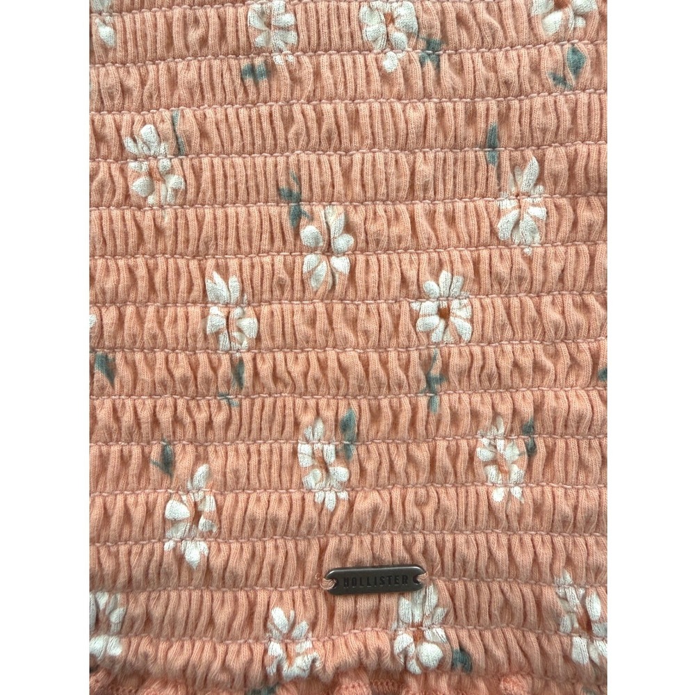 Hollister Smocked Tank Top Womens XS Peach Pink Daisy Floral Tie Strap Crop Cami - Picture 3 of 11